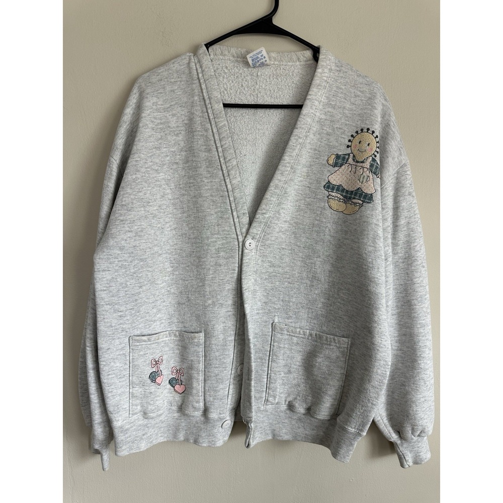 Vintage Jerzees Sweatshirt Cardigan M/L Doll Grandma Cottage Sweater Mens